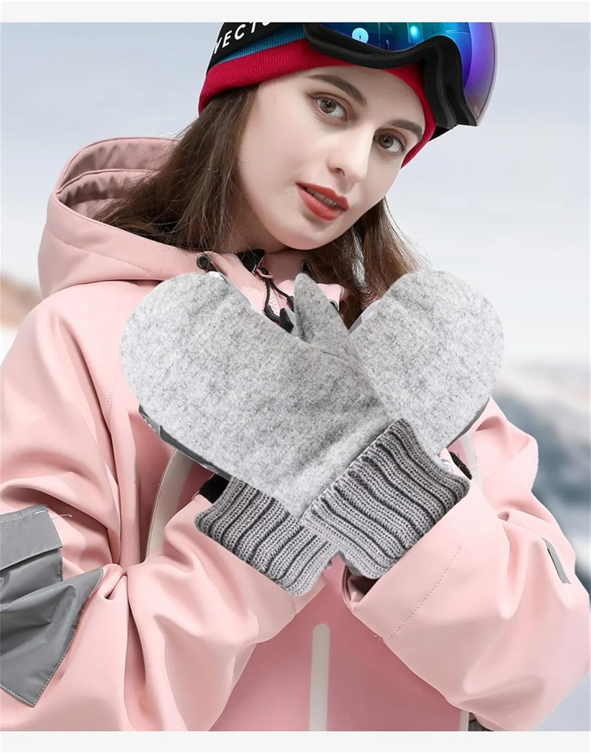 دستکش زمستانی زنانه HPONEZJ، دستکش پشمی، آستر مخملی، دستکش پشمی دولایه گرم، دستکش بافتنی ضد باد، گرم کننده دست زنانه مردانه برای دوچرخه سواری در فضای باز