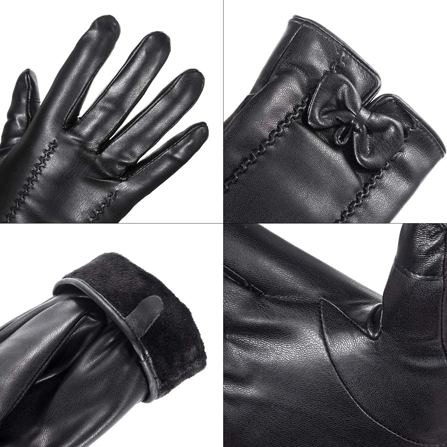 دستکش چرمی، دستکش زنانه MEZETIHE با دو انگشت صفحه لمسی، دستکش های گرم پشمی آستر دار رانندگی زمستانی با پاپیون دستکش چرمی، دستکش زنانه MEZETIHE با دو انگشت صفحه لمسی، دستکش های گرم پشمی آستر دار رانندگی زمستانی با پاپیون