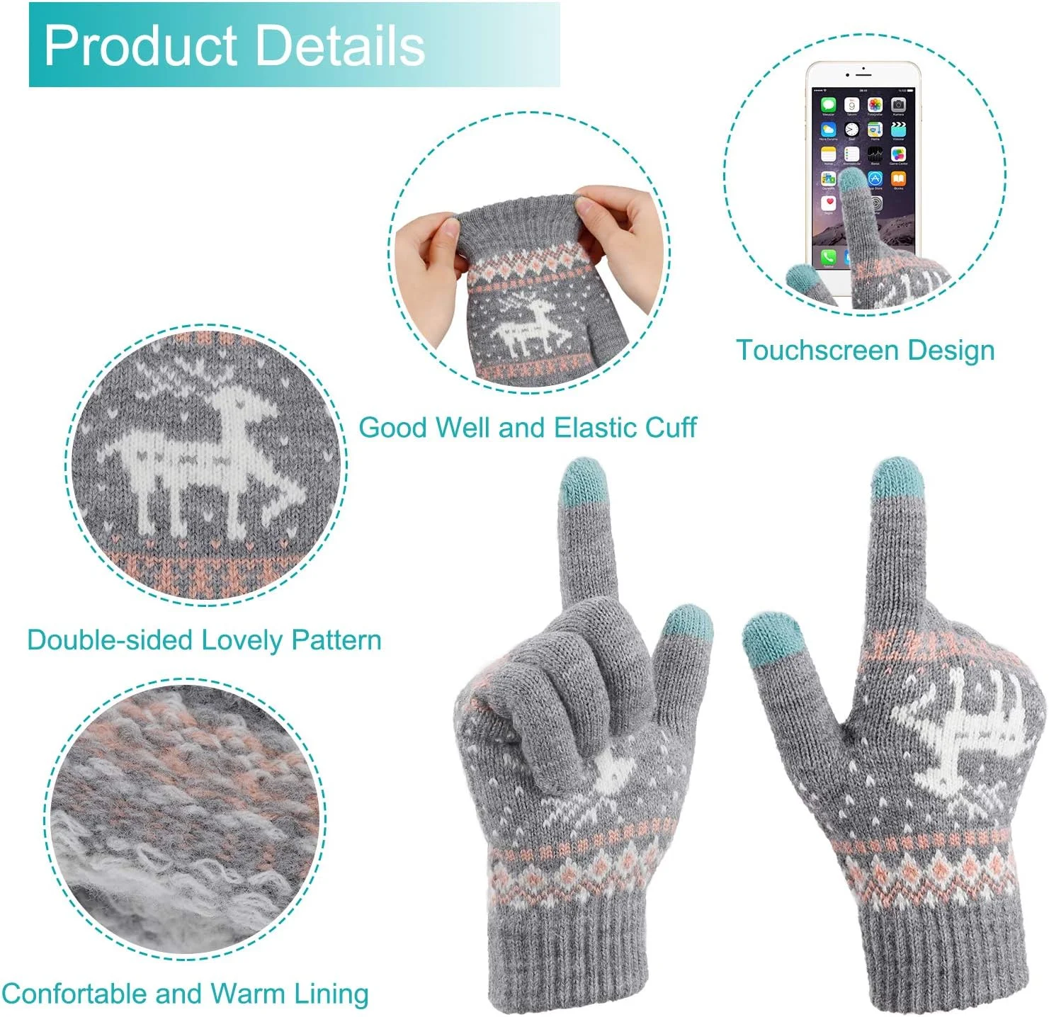 MengH-SHOP دستکش های لمسی زنانه، کشباف گرم، دستکش زمستانی حرارتی، دستکش های پیامکی گوشی های هوشمند، سایز آزاد، 2 جفت MengH-SHOP دستکش های لمسی زنانه، کشباف گرم، دستکش زمستانی حرارتی، دستکش های پیامکی گوشی های هوشمند، سایز آزاد، 2 جفت