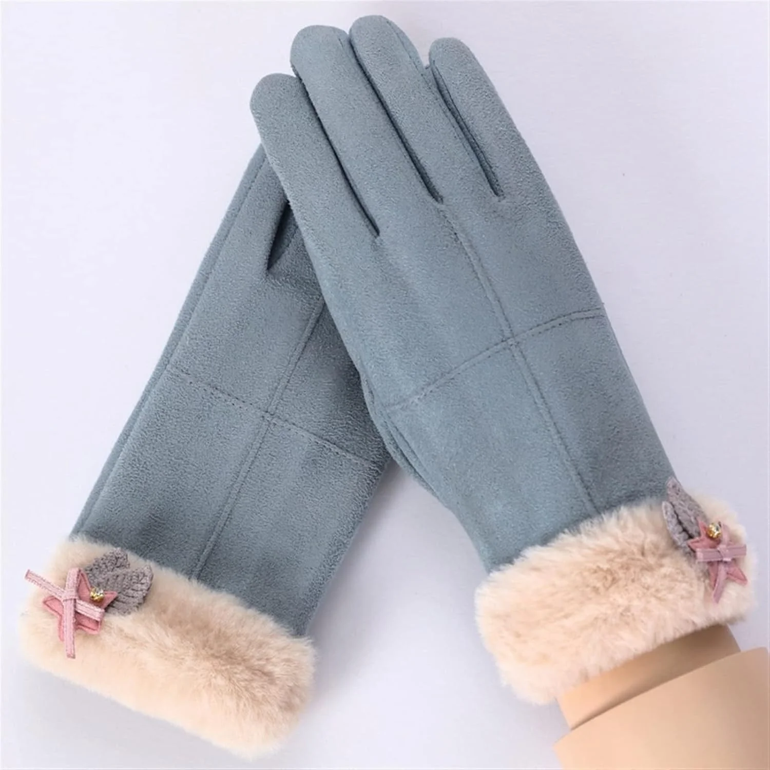 دستکش های زمستانی لوسی زنانه پاییز زمستان زنانه دستکش های گرم پشمی نازک و ظریف صفحه لمسی رانندگی دوچرخه سواری توپ مویی ضد باد