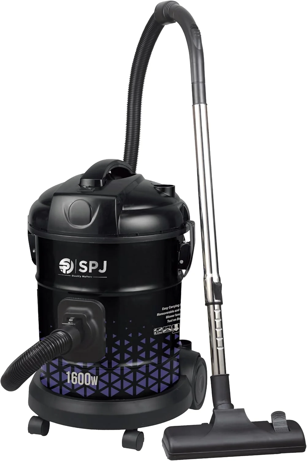 جاروبرقی سطلی 1600 وات SPJ با ظرفیت 22 لیتر | موتور 100% مسی قدرتمند، نشانگر پر بودن مخزن گرد و غبار، نازل با قابلیت پارک آسان، طراحی بادوام مخزن برای تمیز کردن عمیق منزل و محل کار - مشکی جاروبرقی سطلی 1600 وات SPJ با ظرفیت 22 لیتر | موتور 100% مسی قدرتمند، نشانگر پر بودن مخزن گرد و غبار، نازل با قابلیت پارک آسان، طراحی بادوام مخزن برای تمیز کردن عمیق منزل و محل کار - مشکی