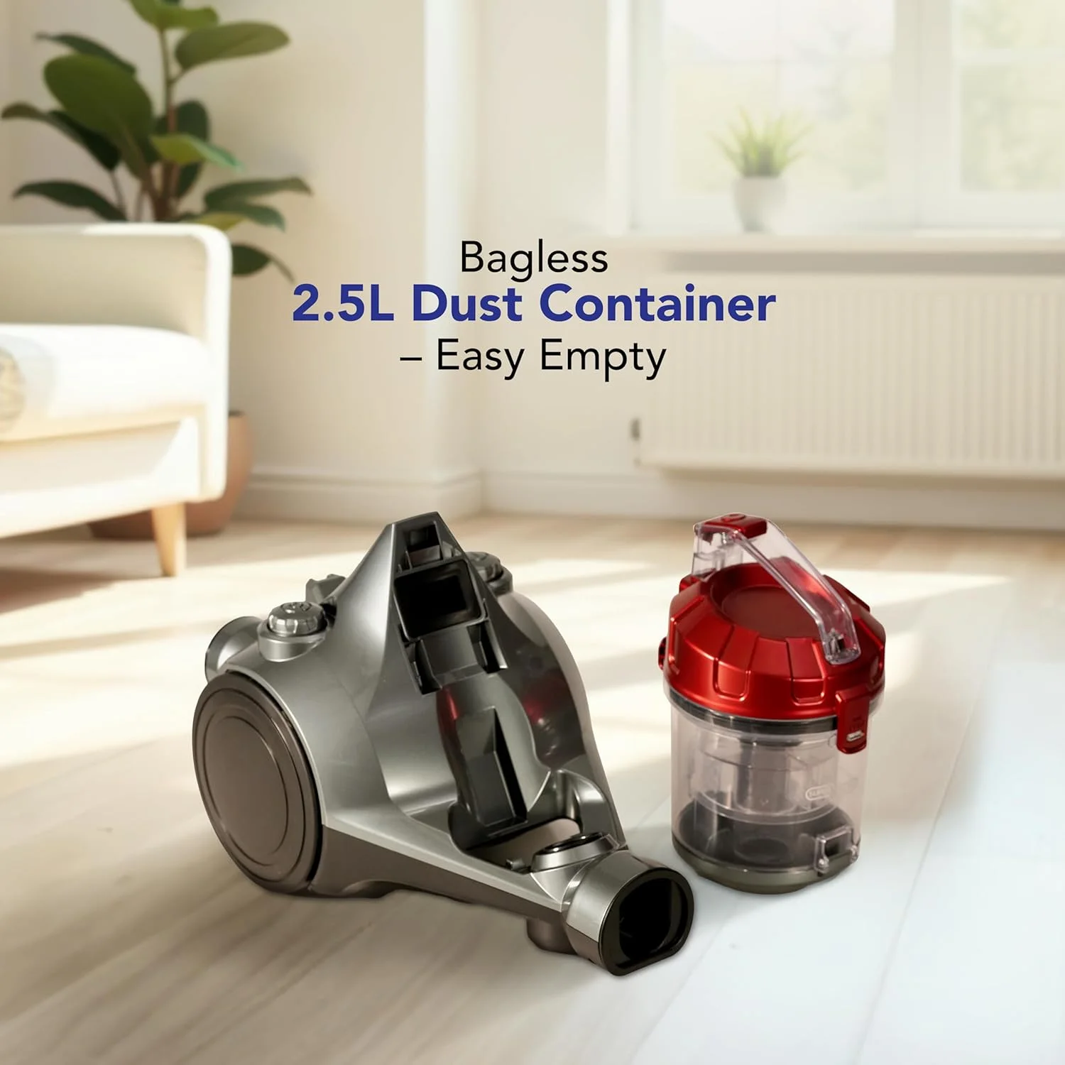 جاروبرقی بدون کیسه سوپر جنرال مدل SGVC1800، مکش قدرتمند 1800 وات، مخزن گرد و غبار 2.5 لیتری، فیلتر قابل شستشو، سیم 5 متری با جمع کن خودکار، طراحی سبک و جمع و جور، قرمز و مشکی