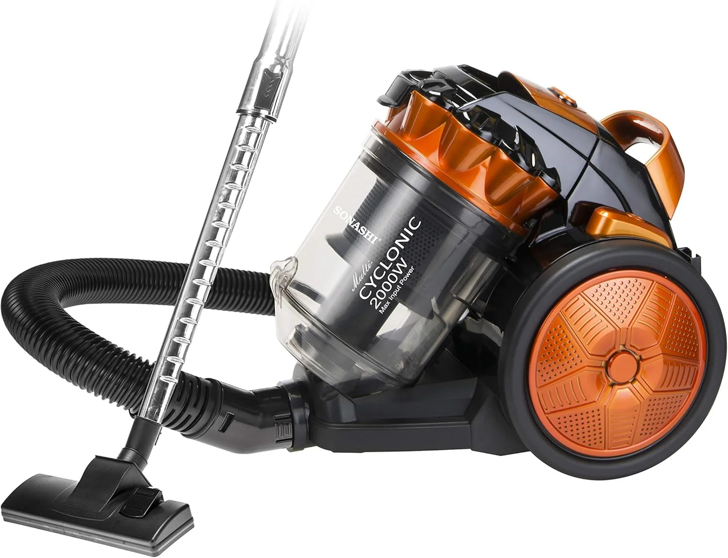 جاروبرقی سطلی سایکلون بدون کیسه سوناشی مدل SVC-9028C [مشکی - نارنجی] - جاروبرقی 2000 وات با لوله تلسکوپی فلزی، کنترل سرعت، صدای کم | لوازم خانگی