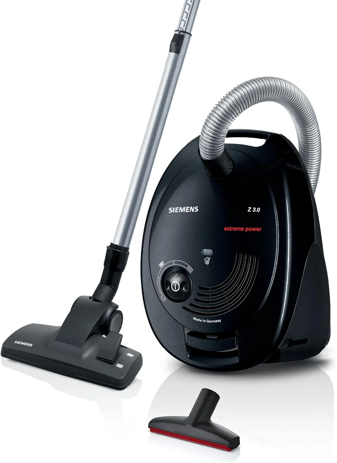 جاروبرقی کیسه ای زیمنس مدل Z 3.0 Extreme Power VSZ3XTRM11، جاروبرقی سطلی، نازل بزرگ XXL مناسب برای موی حیوانات خانگی، نازل مخصوص پارکت، فرش، کاشی، مصرف برق پایین، 850 وات