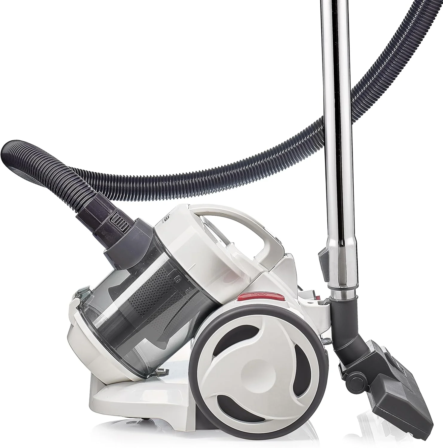 جاروبرقی سیلندری سیکلون Silva Schneider Homeline BS-C 9002 - فیلتر HEPA - مخزن گرد و غبار 2 لیتری بدون کیسه - 800 وات - لوله تلسکوپی فلزی، سفید/خاکستری