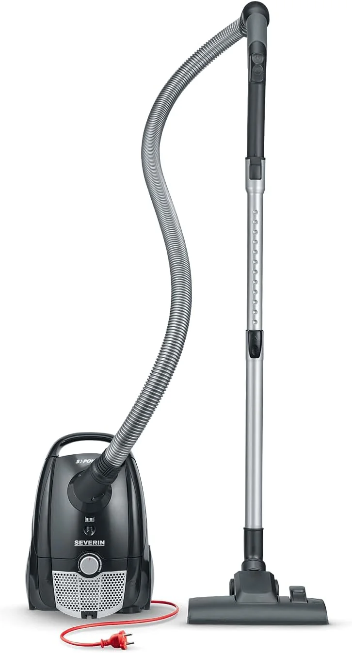 جاروبرقی کیسه ای SEVERIN، جاروبرقی جمع و جور و کم صدا برای فرش و سطوح سخت، 750 وات، نازل کف نرم، برد 8 متر، مشکی، BC 7030