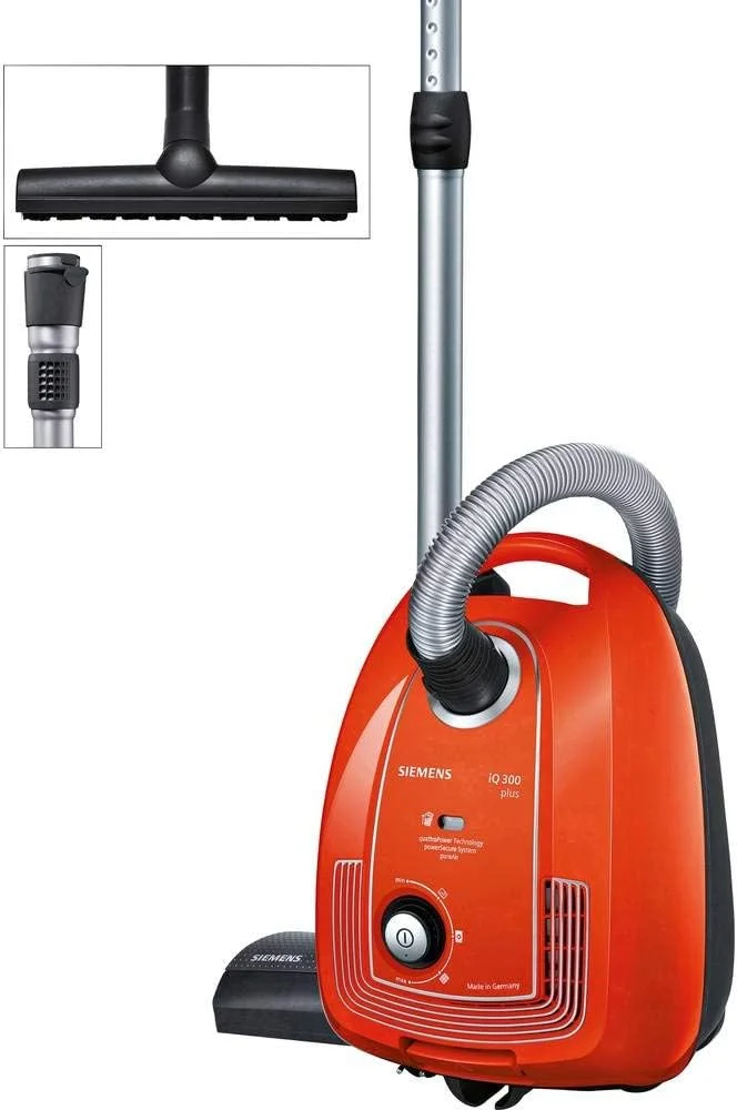 جاروبرقی کیسه ای زیمنس iQ300 مدل VSP3AAAA، جاروبرقی سطلی، فیلتر بهداشتی، نازل مخصوص پارکت، فرش، کاشی، کابل بلند، نازل شکاف، 750 وات، قرمز