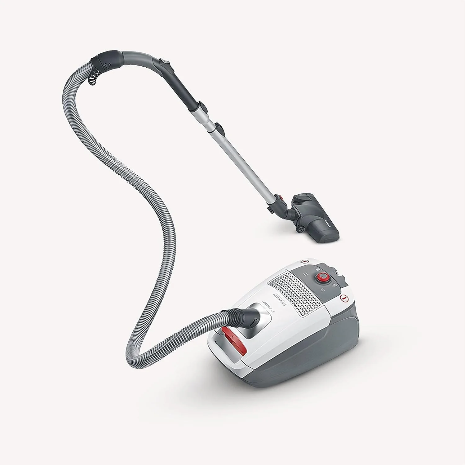 جاروبرقی کیسه ای SEVERIN BC7047، جاروبرقی قدرتمند و بی صدا با چرخ های 360 درجه، فیلتر HEPA 13، لوازم جانبی برای فرش و سطوح سخت، سفید/قرمز، BC 7047