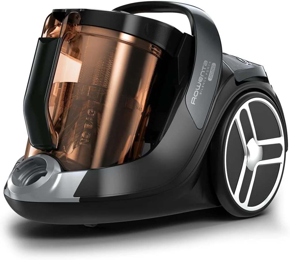 جاروبرقی بدون کیسه روونتا مدل Silence Force Cyclonic Parquet، توان 550 وات، حجم مخزن 2.5 لیتر، اندازه جمع و جور، موتور EffiTech بادوام، طول کابل 6.2 متر، مشکی/قهوه ای، RO7230