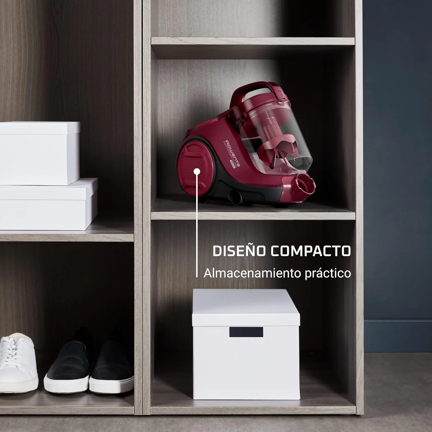 جاروبرقی سایکلونیک روونتا مدل Swift Power، ظرفیت 1.2 لیتر، عملکرد بالا، موتور کم مصرف، جمع و جور، برس مخصوص پارکت RO2933EA، رنگ بورگوندی