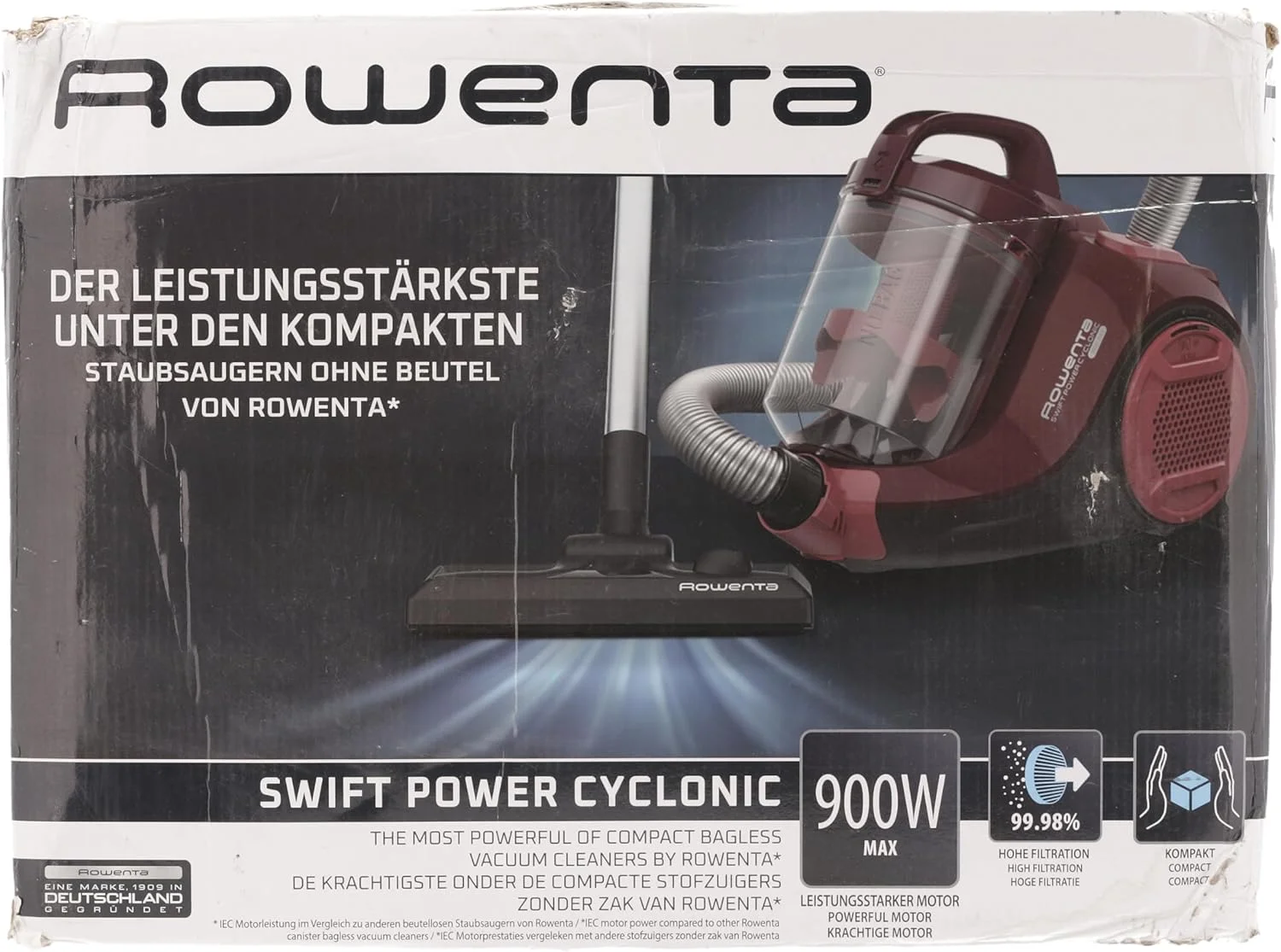 جاروبرقی سایکلونیک روونتا مدل Swift Power، ظرفیت 1.2 لیتر، عملکرد بالا، موتور کم مصرف، جمع و جور، برس مخصوص پارکت RO2933EA، رنگ بورگوندی