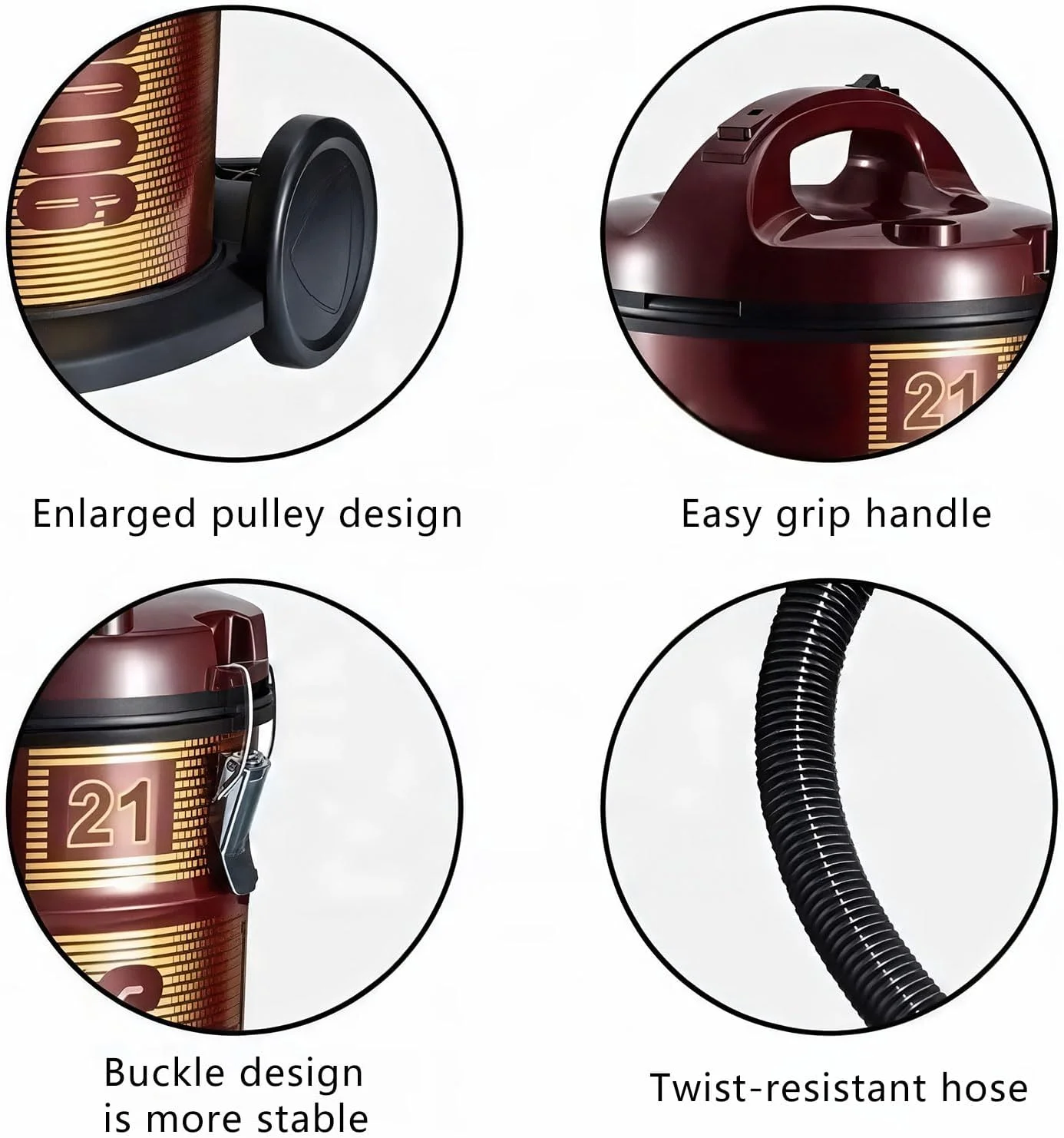 جاروبرقی سطلی قدرتمند 3600 وات، مخزن 21 لیتری با ابزارهای متعدد برای مصارف خانگی، شامل برس شکاف و نازل فرش، مانور آسان روی چرخ ها جاروبرقی سطلی قدرتمند 3600 وات، مخزن 21 لیتری با ابزارهای متعدد برای مصارف خانگی، شامل برس شکاف و نازل فرش، مانور آسان روی چرخ ها