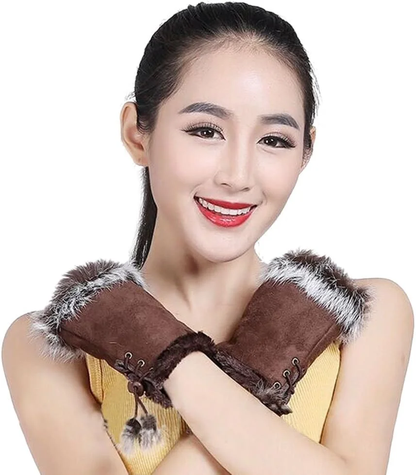 دستکش های بدون انگشت زنانه، دستکش های زمستانی دخترانه، دستکش های ضخیم جیر با بند الاستیک، تزیین کرکی، دستکش های نرم نیمه انگشتی قابل تنظیم، مناسب برای تایپ، پوشش مچ دست برای دوچرخه سواری/اسکی/ورزش های فضای باز دستکش های بدون انگشت زنانه، دستکش های زمستانی دخترانه، دستکش های ضخیم جیر با بند الاستیک، تزیین کرکی، دستکش های نرم نیمه انگشتی قابل تنظیم، مناسب برای تایپ، پوشش مچ دست برای دوچرخه سواری/اسکی/ورزش های فضای باز