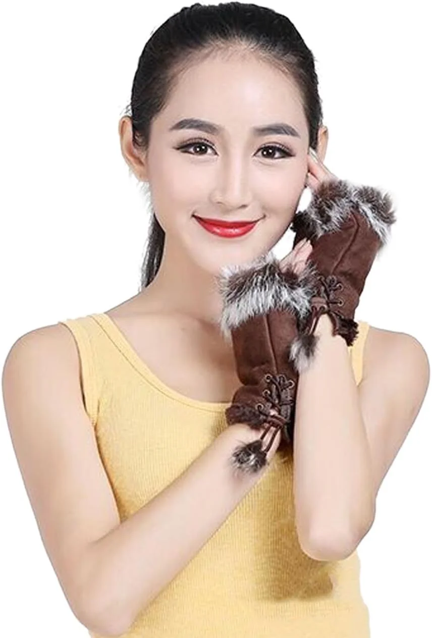 دستکش های بدون انگشت زنانه، دستکش های زمستانی دخترانه، دستکش های ضخیم جیر با بند الاستیک، تزیین کرکی، دستکش های نرم نیمه انگشتی قابل تنظیم، مناسب برای تایپ، پوشش مچ دست برای دوچرخه سواری/اسکی/ورزش های فضای باز دستکش های بدون انگشت زنانه، دستکش های زمستانی دخترانه، دستکش های ضخیم جیر با بند الاستیک، تزیین کرکی، دستکش های نرم نیمه انگشتی قابل تنظیم، مناسب برای تایپ، پوشش مچ دست برای دوچرخه سواری/اسکی/ورزش های فضای باز