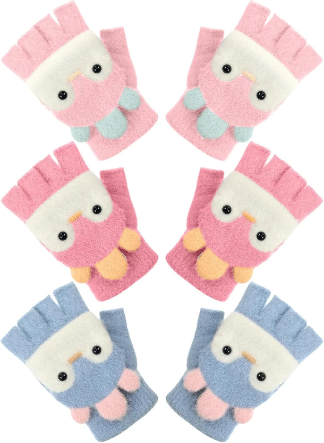 ست 3 جفت دستکش زمستانی زنانه، دستکش های بدون انگشت با طرح پنجه گربه و گوش خرگوش، دستکش های بافتنی گرم و ضد باد ست 3 جفت دستکش زمستانی زنانه، دستکش های بدون انگشت با طرح پنجه گربه و گوش خرگوش، دستکش های بافتنی گرم و ضد باد