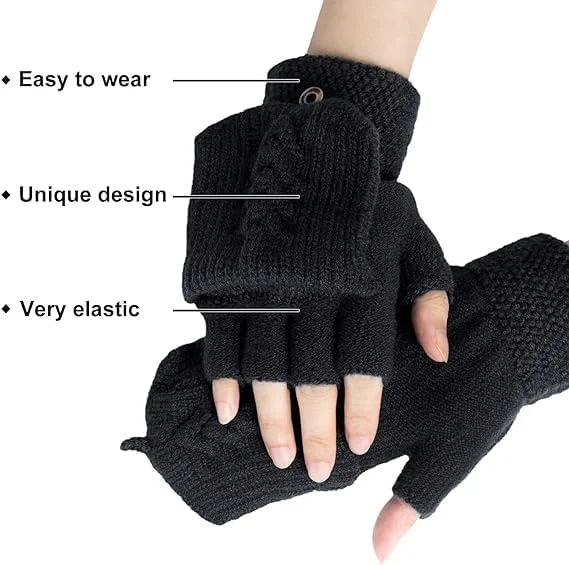 دستکش های بدون انگشت زنانه زمستانی گرم بافتنی دستکش های تبدیل شونده با پوشش فلاپ دستکش های زمستانی برای زنان و مردان 2 جفت، سایز واحد دستکش های بدون انگشت زنانه زمستانی گرم بافتنی دستکش های تبدیل شونده با پوشش فلاپ دستکش های زمستانی برای زنان و مردان 2 جفت، سایز واحد