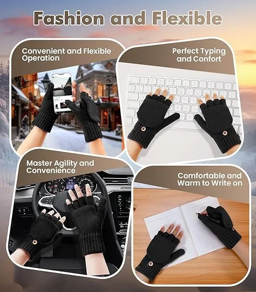 یک جفت دستکش زمستانی بدون انگشت برای مردان و زنان، دستکش پشمی با قابلیت تبدیل، دستکش بافتنی نیمه انگشتی گرم، نرم و راحت، سازگار با صفحه لمسی، برای هوای سرد یک جفت دستکش زمستانی بدون انگشت برای مردان و زنان، دستکش پشمی با قابلیت تبدیل، دستکش بافتنی نیمه انگشتی گرم، نرم و راحت، سازگار با صفحه لمسی، برای هوای سرد