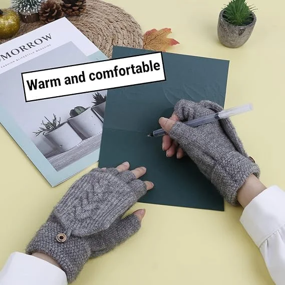 دستکش های بدون انگشت زنانه زمستانی گرم بافتنی دستکش های تبدیل شونده با پوشش فلاپ دستکش های زمستانی برای زنان و مردان 2 جفت، سایز واحد دستکش های بدون انگشت زنانه زمستانی گرم بافتنی دستکش های تبدیل شونده با پوشش فلاپ دستکش های زمستانی برای زنان و مردان 2 جفت، سایز واحد