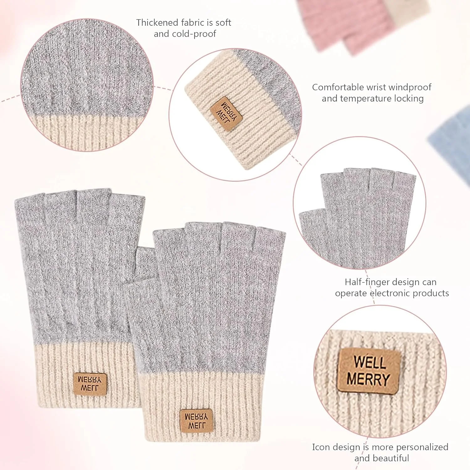 دستکش های بدون انگشت زنانه، دستکش های نیمه انگشتی گرم زمستانی، دستکش های بافتنی بدون انگشت برای تایپ و رانندگی دستکش های بدون انگشت زنانه، دستکش های نیمه انگشتی گرم زمستانی، دستکش های بافتنی بدون انگشت برای تایپ و رانندگی