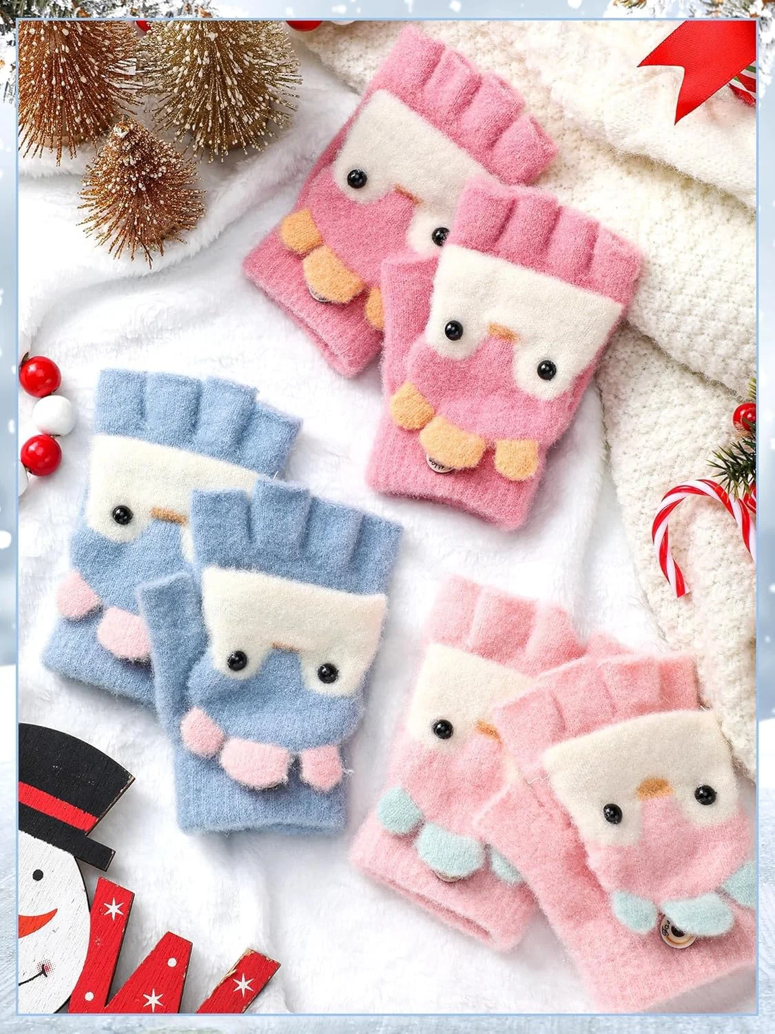 ست 3 جفت دستکش زمستانی زنانه، دستکش های بدون انگشت با طرح پنجه گربه و گوش خرگوش، دستکش های بافتنی گرم و ضد باد ست 3 جفت دستکش زمستانی زنانه، دستکش های بدون انگشت با طرح پنجه گربه و گوش خرگوش، دستکش های بافتنی گرم و ضد باد