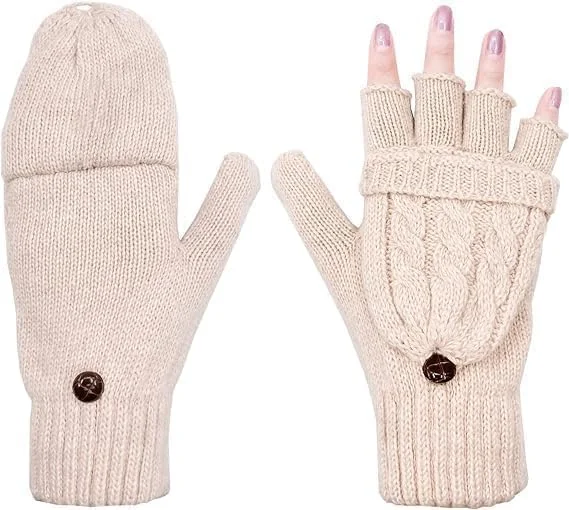دستکش زمستانی زنانه، دستکش زنانه مد روز، دستکش های بدون انگشت بافتنی گرم زنانه با روکش دستکش، بژ دستکش زمستانی زنانه، دستکش زنانه مد روز، دستکش های بدون انگشت بافتنی گرم زنانه با روکش دستکش، بژ