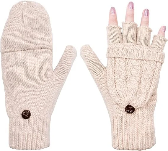 دستکش زمستانی زنانه، دستکش زنانه مد روز، دستکش های بافتنی گرم بدون انگشت تبدیل شونده برای هدیه دادن به زنان با روکش دستکش، بژ دستکش زمستانی زنانه، دستکش زنانه مد روز، دستکش های بافتنی گرم بدون انگشت تبدیل شونده برای هدیه دادن به زنان با روکش دستکش، بژ