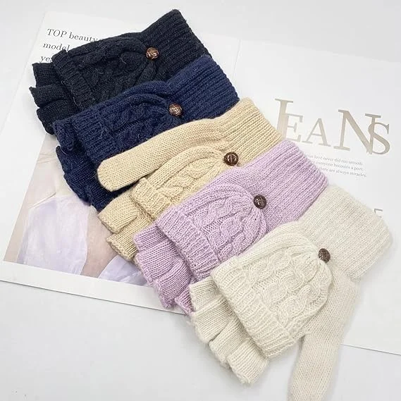 دستکش زمستانی زنانه، دستکش زنانه مد روز، دستکش های بافتنی گرم بدون انگشت تبدیل شونده برای هدیه دادن به زنان با روکش دستکش، بژ دستکش زمستانی زنانه، دستکش زنانه مد روز، دستکش های بافتنی گرم بدون انگشت تبدیل شونده برای هدیه دادن به زنان با روکش دستکش، بژ