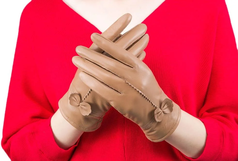 Ealafee دستکش های چرمی واقعی پوست بره گرم و کوتاه شتری رنگ پاییز و زمستان دخترانه Ealafee دستکش های چرمی واقعی پوست بره گرم و کوتاه شتری رنگ پاییز و زمستان دخترانه