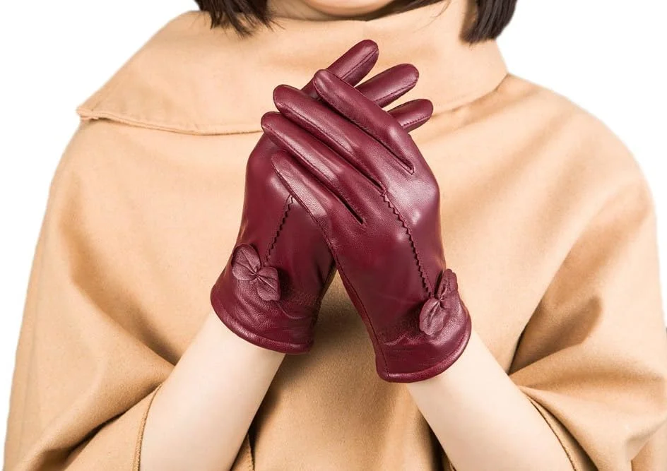 دستکش چرمی دخترانه Ealafee، دستکش زمستانی انگشتی از چرم بره ای واقعی، رنگ بورگاندی دستکش چرمی دخترانه Ealafee، دستکش زمستانی انگشتی از چرم بره ای واقعی، رنگ بورگاندی