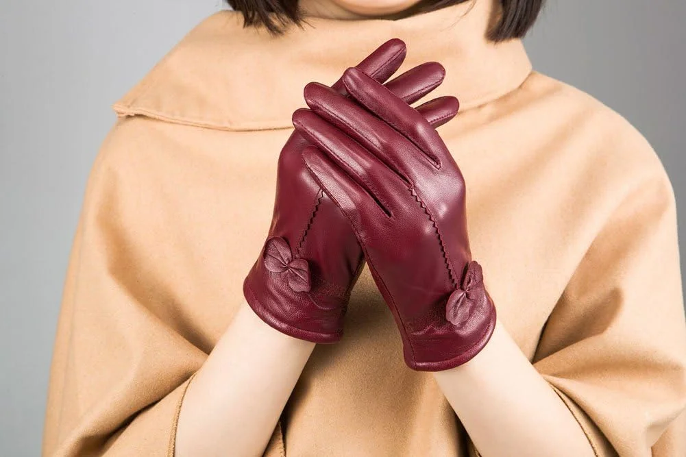 دستکش چرمی دخترانه Ealafee، دستکش زمستانی انگشتی از چرم بره ای واقعی، رنگ بورگاندی دستکش چرمی دخترانه Ealafee، دستکش زمستانی انگشتی از چرم بره ای واقعی، رنگ بورگاندی