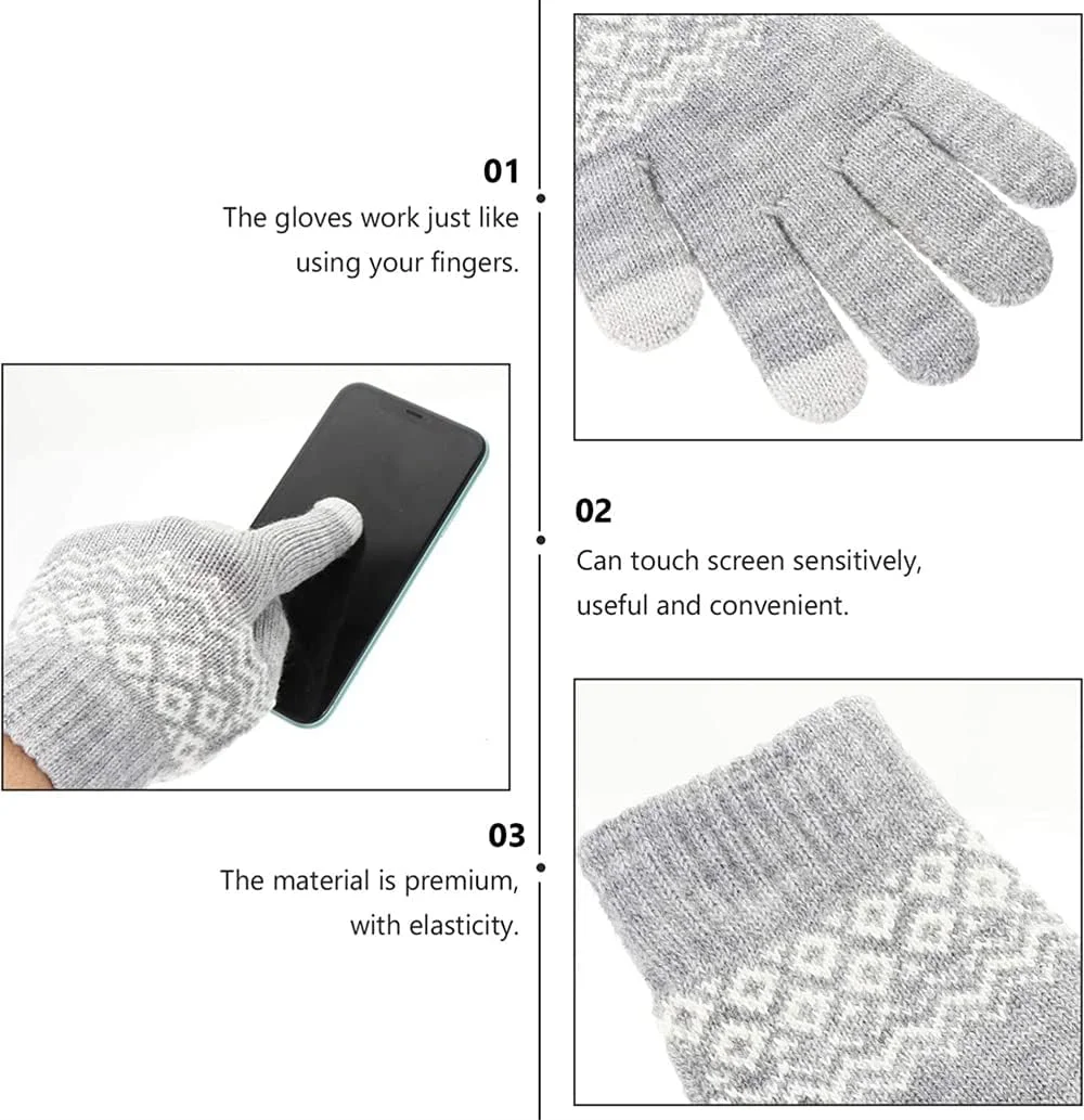 دستکش های زمستانی زنانه با قابلیت لمس صفحه نمایش، دستکش های بافتنی گرم با آستر پشمی و مچ کشی، دستکش های بافتنی تک رنگ گرم و ضد باد زمستانی، دستکش با انگشتان لمسی (خاکستری) دستکش های زمستانی زنانه با قابلیت لمس صفحه نمایش، دستکش های بافتنی گرم با آستر پشمی و مچ کشی، دستکش های بافتنی تک رنگ گرم و ضد باد زمستانی، دستکش با انگشتان لمسی (خاکستری)