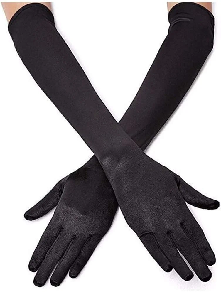 دستکش های بلند زنانه DreamHigh مناسب مهمانی شب، 53 سانتی متر، ساتن مشکی/سفید، بدون انگشت دستکش های بلند زنانه DreamHigh مناسب مهمانی شب، 53 سانتی متر، ساتن مشکی/سفید، بدون انگشت