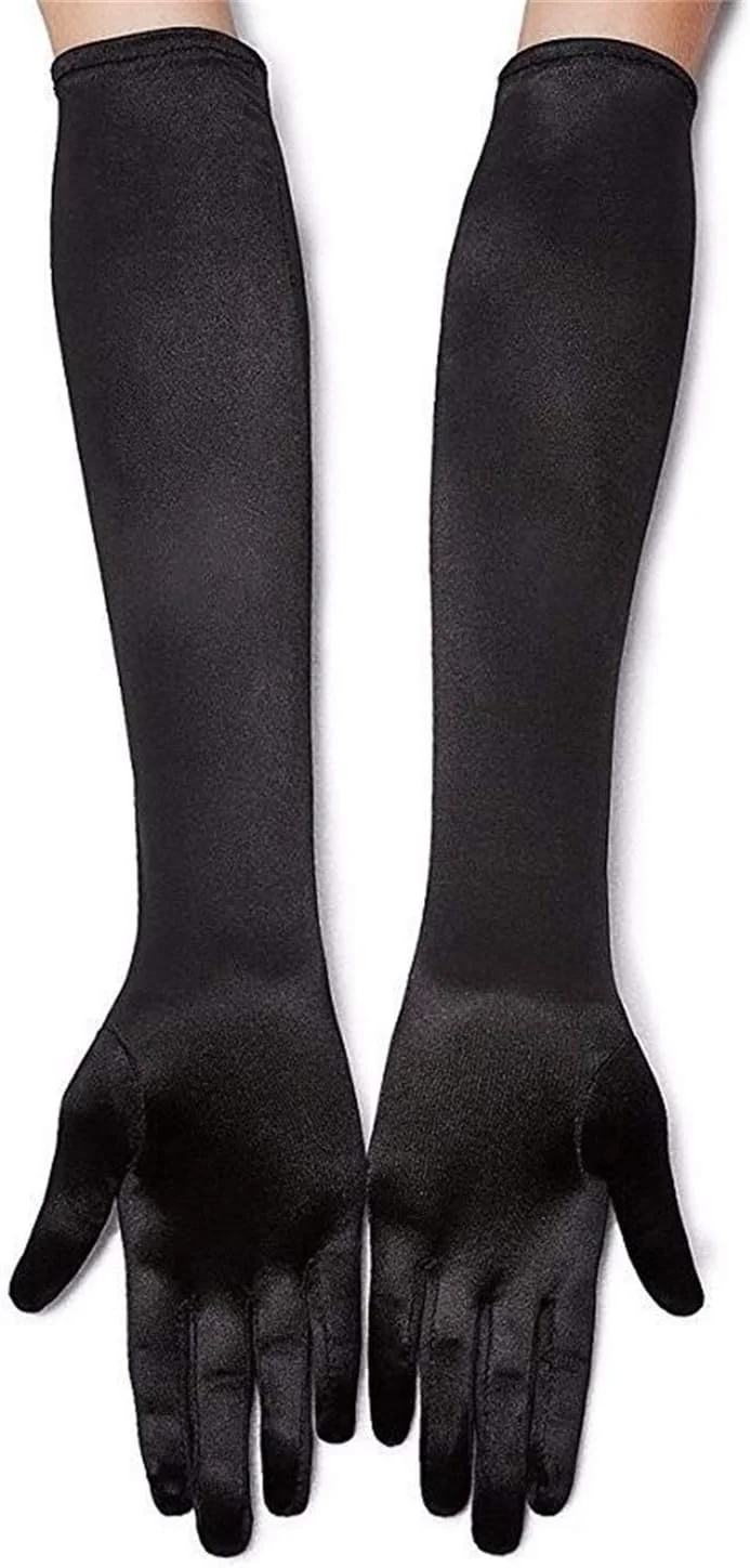 دستکش های بلند زنانه DreamHigh مناسب مهمانی شب، 53 سانتی متر، ساتن مشکی/سفید، بدون انگشت دستکش های بلند زنانه DreamHigh مناسب مهمانی شب، 53 سانتی متر، ساتن مشکی/سفید، بدون انگشت