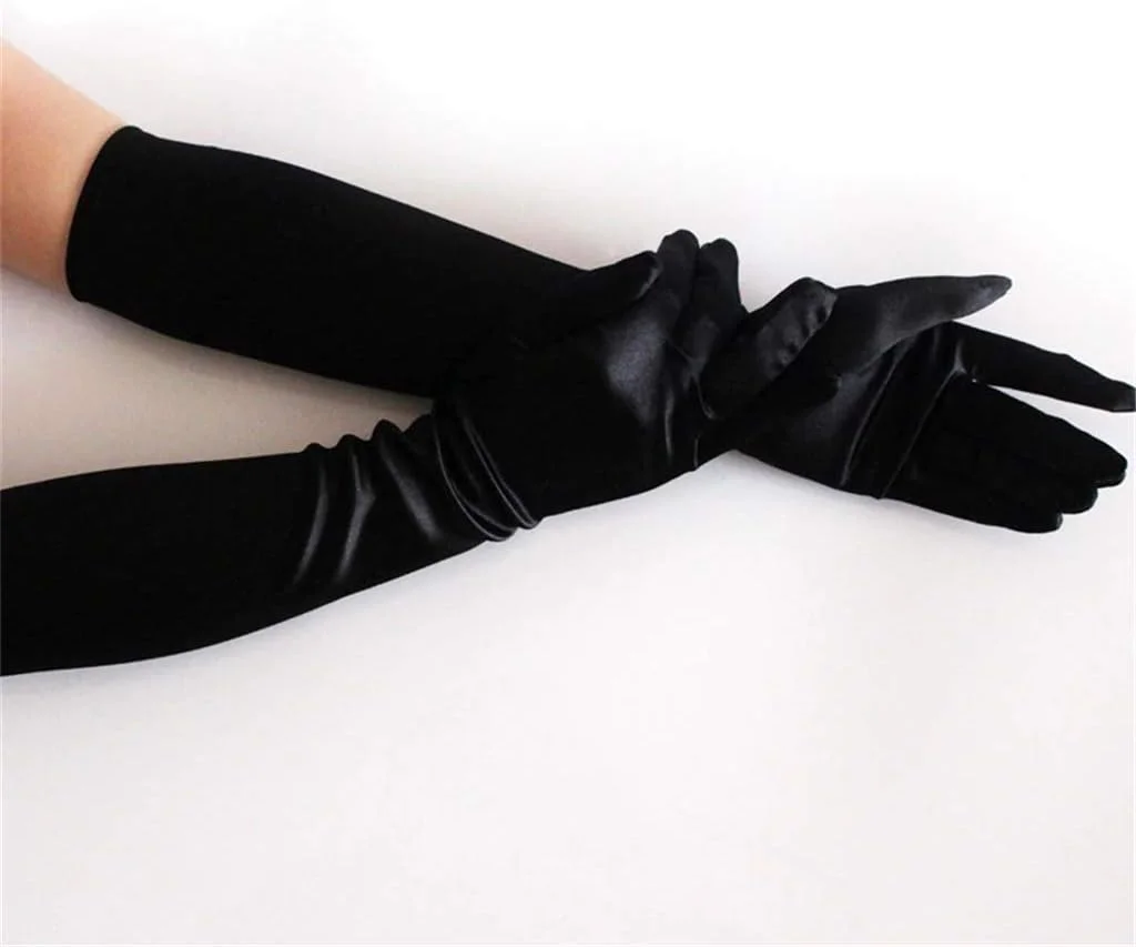 دستکش های بلند زنانه DreamHigh مناسب مهمانی شب، 53 سانتی متر، ساتن مشکی/سفید، بدون انگشت دستکش های بلند زنانه DreamHigh مناسب مهمانی شب، 53 سانتی متر، ساتن مشکی/سفید، بدون انگشت