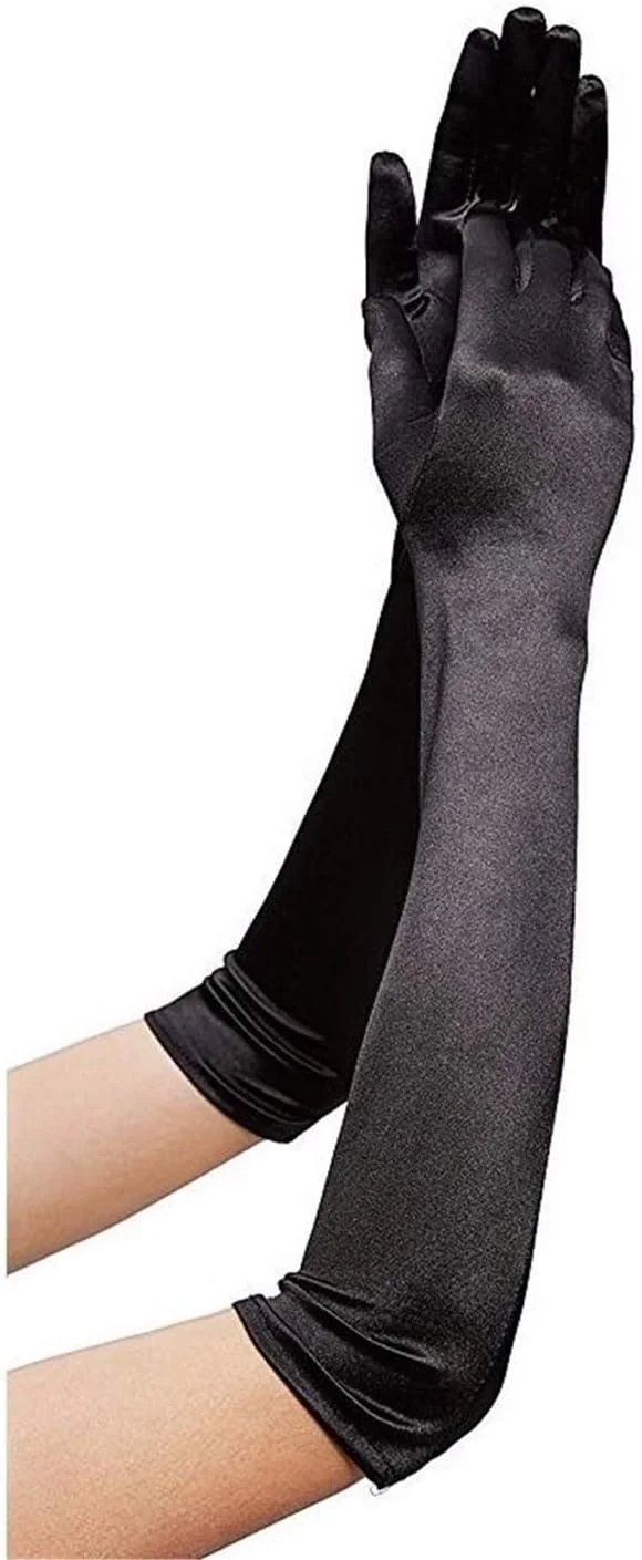 دستکش های بلند زنانه DreamHigh مناسب مهمانی شب، 53 سانتی متر، ساتن مشکی/سفید، بدون انگشت دستکش های بلند زنانه DreamHigh مناسب مهمانی شب، 53 سانتی متر، ساتن مشکی/سفید، بدون انگشت