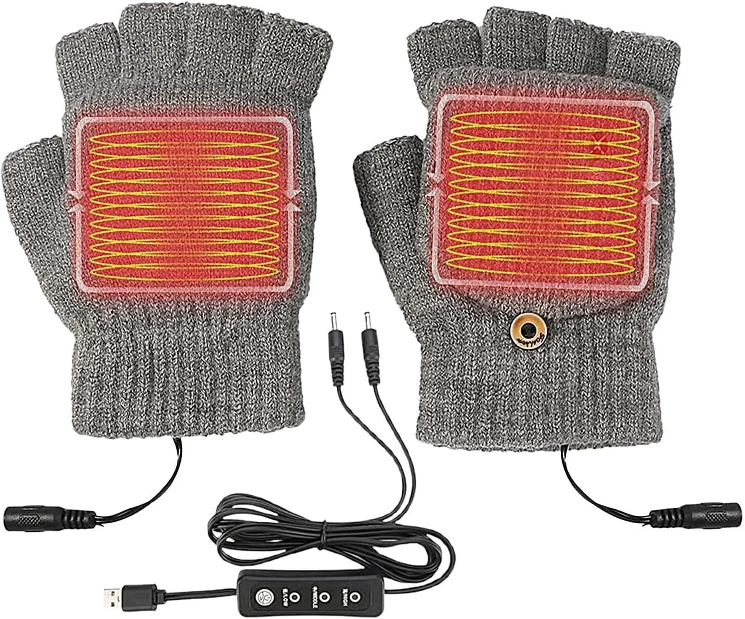 دستکش های گرمایشی مردانه - دستکش های USB گرم کننده دست 5 ولت - دستکش های گرمایشی USB با 3 سطح دما برای زنان - برای کمپینگ زمستانی، اسکی، فوتبال، گلف، موتورسواری، کار در فضای باز و میز کار اداری