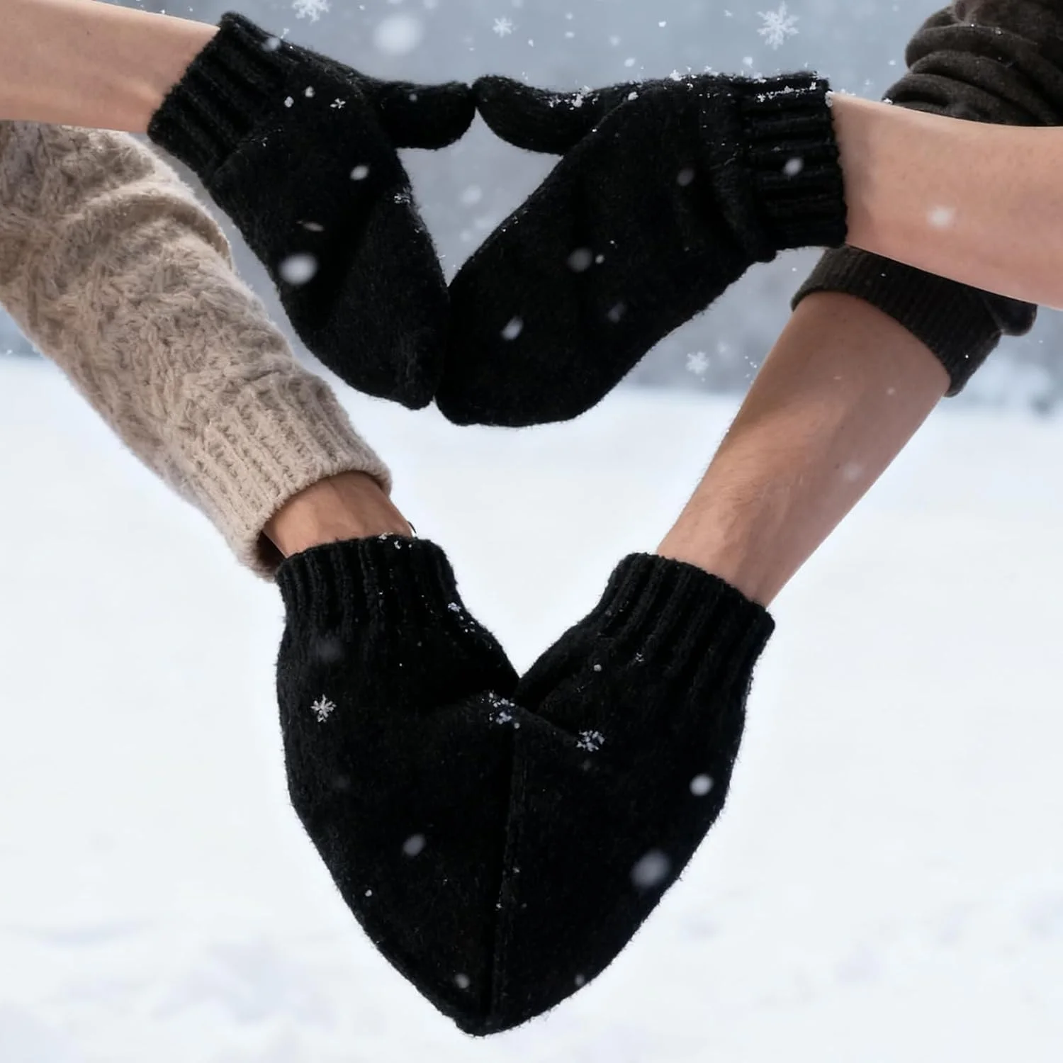 دستکش های زمستانی | دستکش بافتنی گرم نگهدارنده دست ها برای زوج ها - دستکش های زمستانی زنانه طرح قلب | مناسب کریسمس، پیاده روی و فضای باز