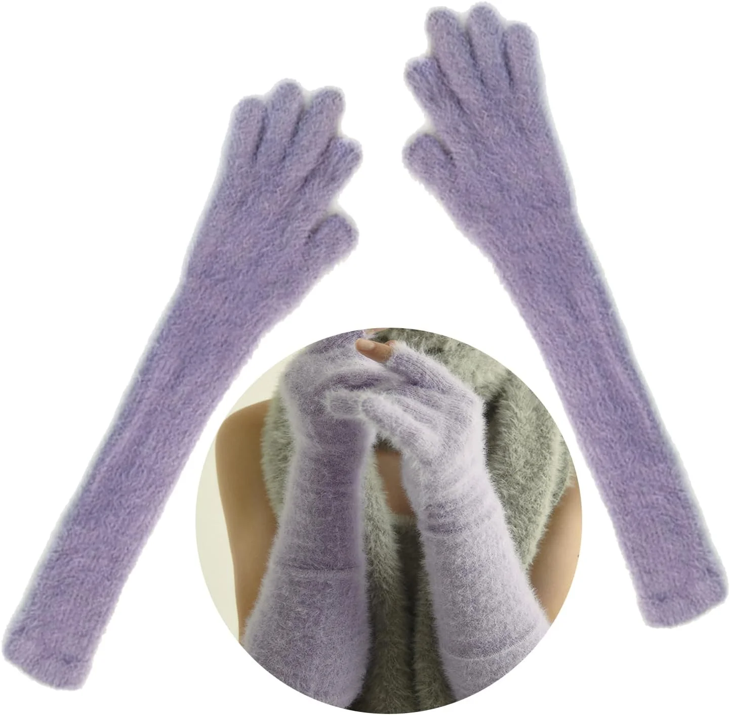 دستکش های دخترانه با دو انگشت باز، دستکش های گرم تمام انگشتی، دستکش های گرم کننده بازوی بلند برای زنان و مردان، لوازم زمستانی بافتنی ضد باد برای هوای سرد دستکش های دخترانه با دو انگشت باز، دستکش های گرم تمام انگشتی، دستکش های گرم کننده بازوی بلند برای زنان و مردان، لوازم زمستانی بافتنی ضد باد برای هوای سرد