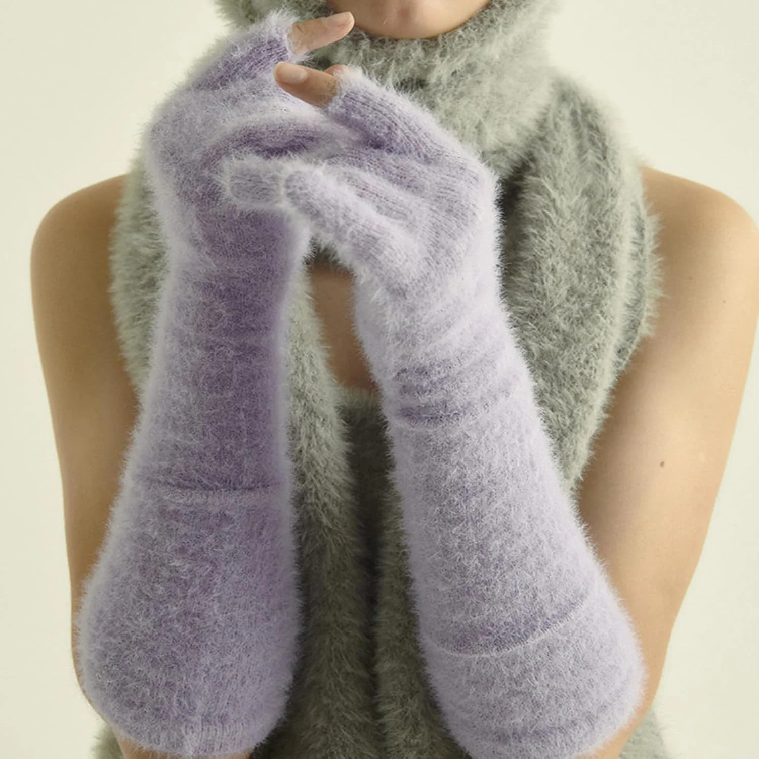 دستکش های دخترانه با دو انگشت باز، دستکش های گرم تمام انگشتی، دستکش های گرم کننده بازوی بلند برای زنان و مردان، لوازم زمستانی بافتنی ضد باد برای هوای سرد دستکش های دخترانه با دو انگشت باز، دستکش های گرم تمام انگشتی، دستکش های گرم کننده بازوی بلند برای زنان و مردان، لوازم زمستانی بافتنی ضد باد برای هوای سرد