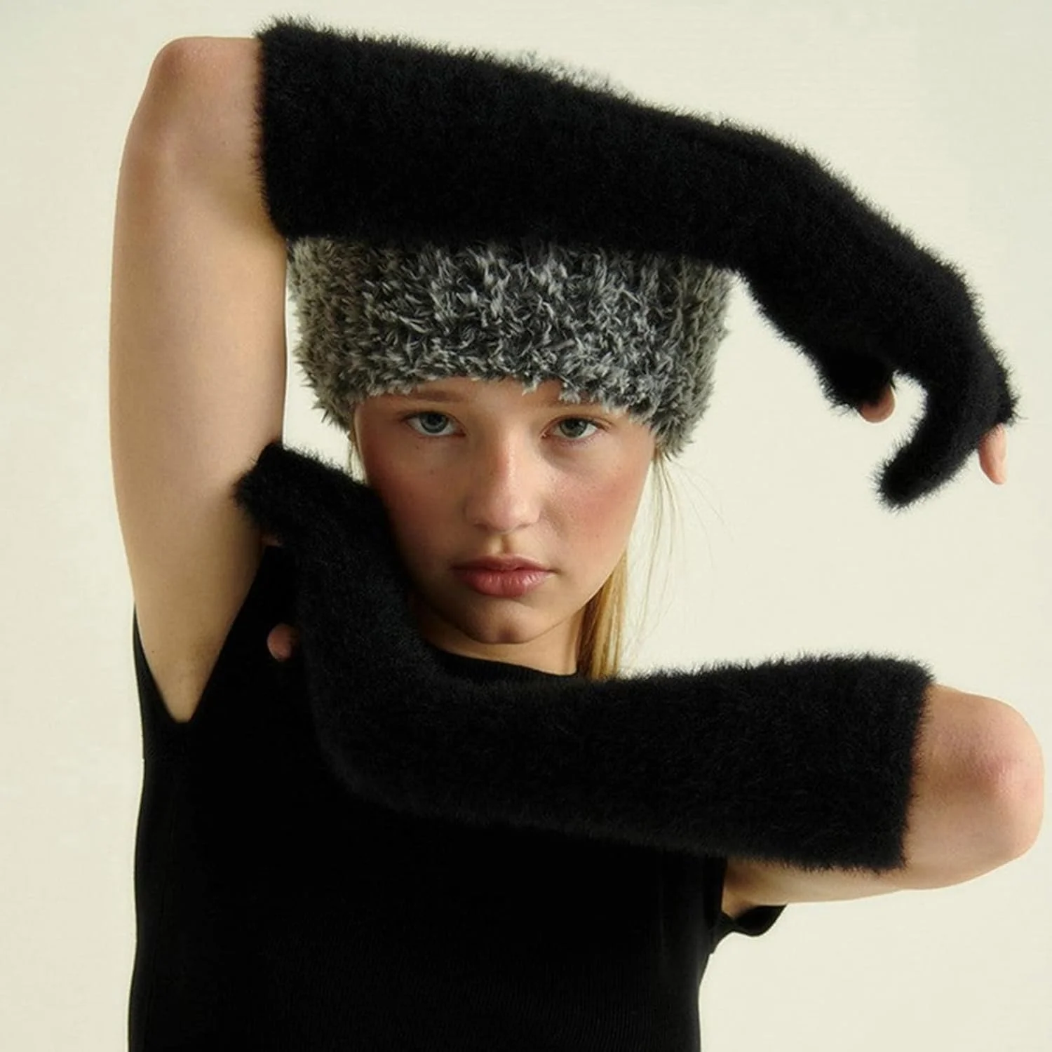 دستکش های دخترانه با دو انگشت باز، دستکش های گرم تمام انگشتی، دستکش های گرم کننده بازوی بلند برای زنان و مردان، لوازم زمستانی بافتنی ضد باد برای هوای سرد دستکش های دخترانه با دو انگشت باز، دستکش های گرم تمام انگشتی، دستکش های گرم کننده بازوی بلند برای زنان و مردان، لوازم زمستانی بافتنی ضد باد برای هوای سرد