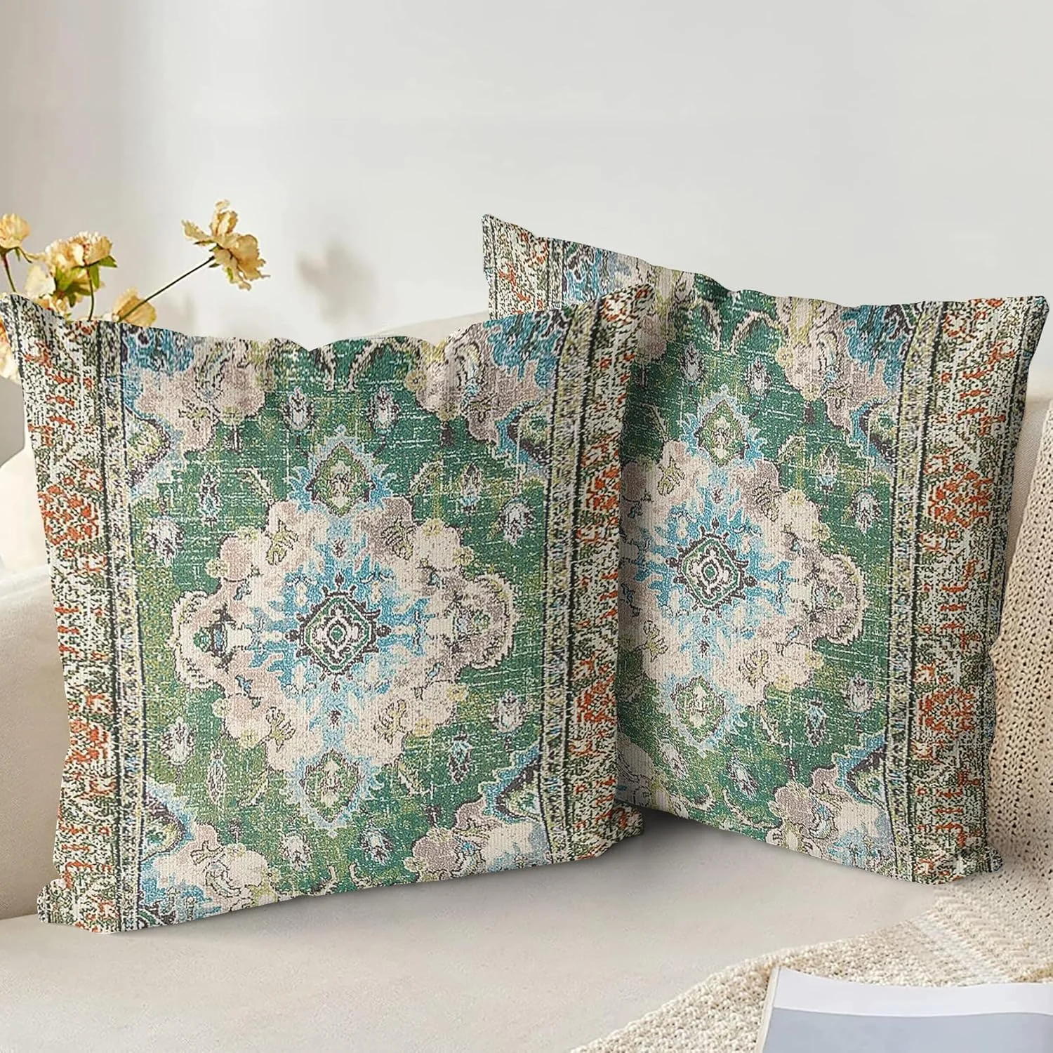 XPHZZL بسته 2 عددی روکش کوسن تزئینی نرم 60cm x 60cm، روکش بالشت مربعی طرح بوهمی برای مبل، اتاق خواب، پاسیو، باغ، سبز با زیپ نامرئی، 24 x 24 اینچ XPHZZL بسته 2 عددی روکش کوسن تزئینی نرم 60cm x 60cm، روکش بالشت مربعی طرح بوهمی برای مبل، اتاق خواب، پاسیو، باغ، سبز با زیپ نامرئی، 24 x 24 اینچ