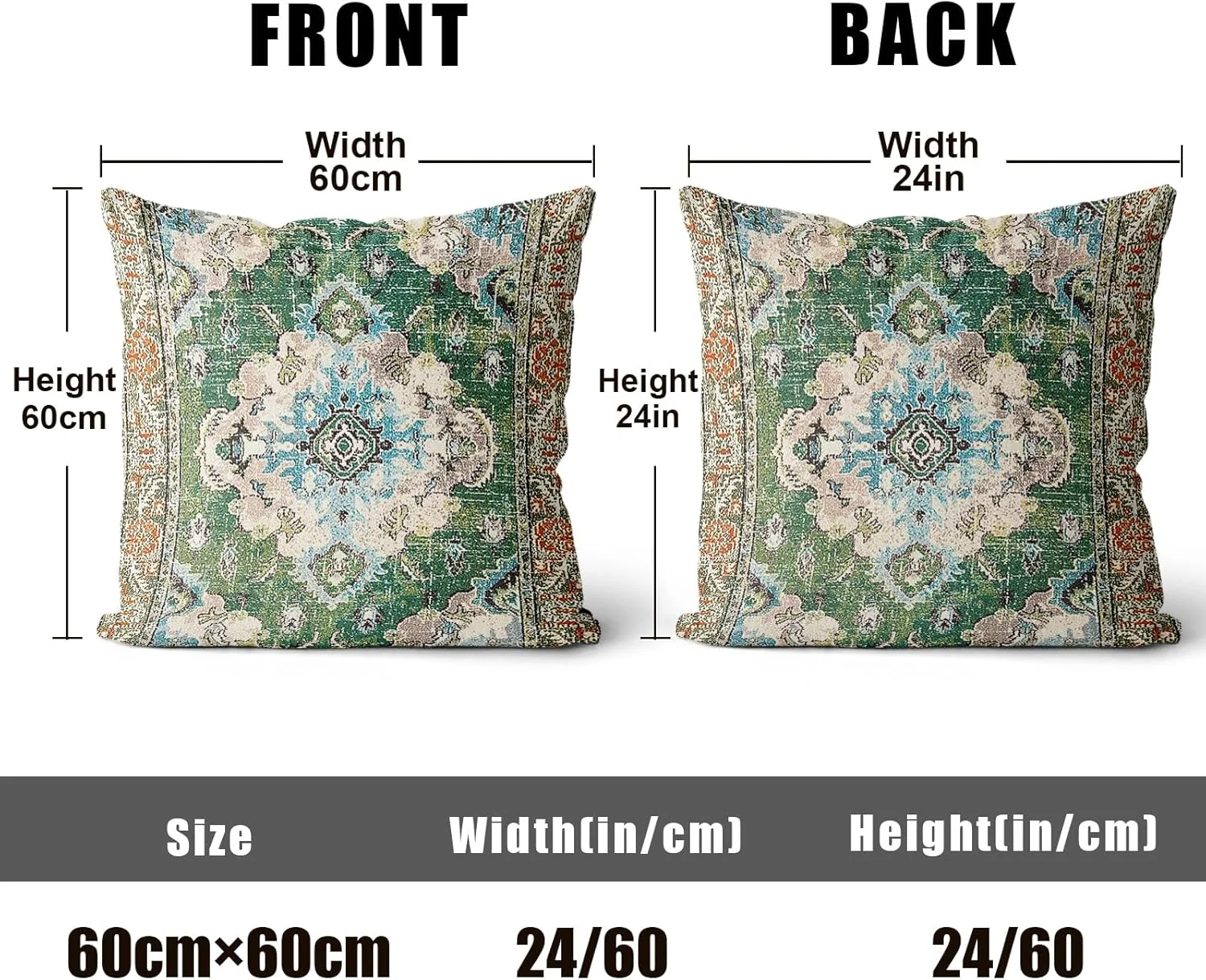 XPHZZL بسته 2 عددی روکش کوسن تزئینی نرم 60cm x 60cm، روکش بالشت مربعی طرح بوهمی برای مبل، اتاق خواب، پاسیو، باغ، سبز با زیپ نامرئی، 24 x 24 اینچ XPHZZL بسته 2 عددی روکش کوسن تزئینی نرم 60cm x 60cm، روکش بالشت مربعی طرح بوهمی برای مبل، اتاق خواب، پاسیو، باغ، سبز با زیپ نامرئی، 24 x 24 اینچ