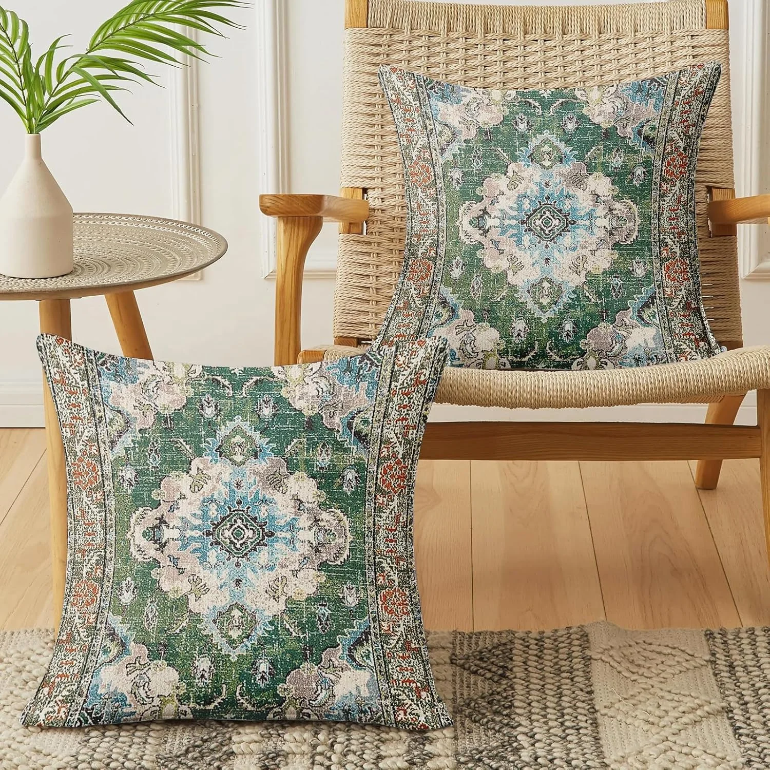 XPHZZL بسته 2 عددی روکش کوسن تزئینی نرم 60cm x 60cm، روکش بالشت مربعی طرح بوهمی برای مبل، اتاق خواب، پاسیو، باغ، سبز با زیپ نامرئی، 24 x 24 اینچ XPHZZL بسته 2 عددی روکش کوسن تزئینی نرم 60cm x 60cm، روکش بالشت مربعی طرح بوهمی برای مبل، اتاق خواب، پاسیو، باغ، سبز با زیپ نامرئی، 24 x 24 اینچ