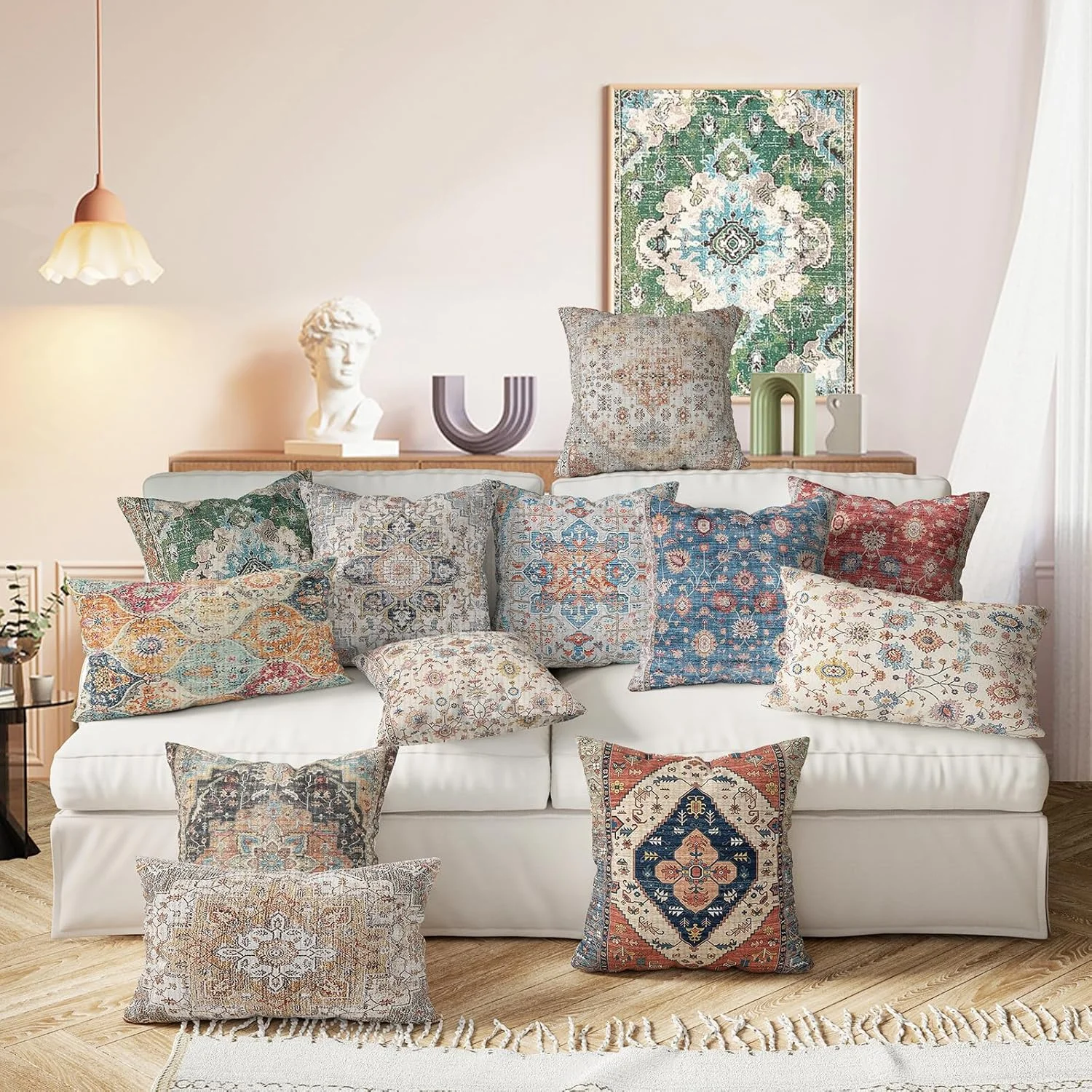 XPHZZL بسته 2 عددی روکش کوسن تزئینی نرم 60cm x 60cm، روکش بالشت مربعی طرح بوهمی برای مبل، اتاق خواب، پاسیو، باغ، سبز با زیپ نامرئی، 24 x 24 اینچ XPHZZL بسته 2 عددی روکش کوسن تزئینی نرم 60cm x 60cm، روکش بالشت مربعی طرح بوهمی برای مبل، اتاق خواب، پاسیو، باغ، سبز با زیپ نامرئی، 24 x 24 اینچ