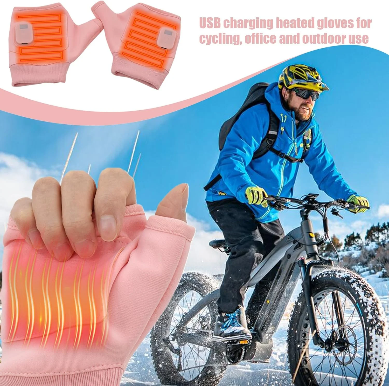 Heated Mittens - Fingerless Mountaineering Mittens,USB Electric Heated Rechargeable Hand Warm Gloves for Typing Motorcycle Running Cold Weather Men Camping Winter Hunting Outdoor Work Cycling Gear