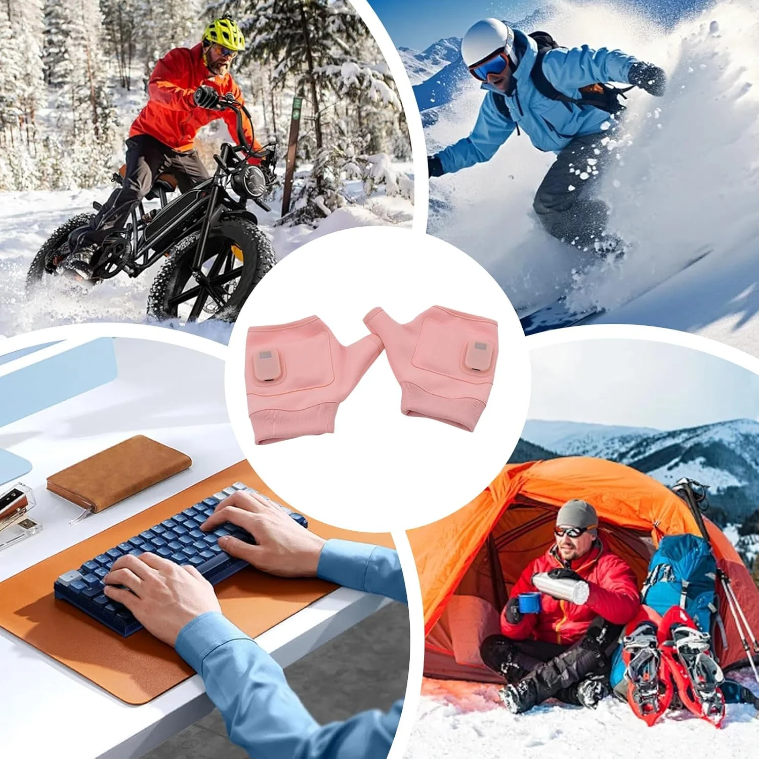 Heated Mittens - Fingerless Mountaineering Mittens,USB Electric Heated Rechargeable Hand Warm Gloves for Typing Motorcycle Running Cold Weather Men Camping Winter Hunting Outdoor Work Cycling Gear
