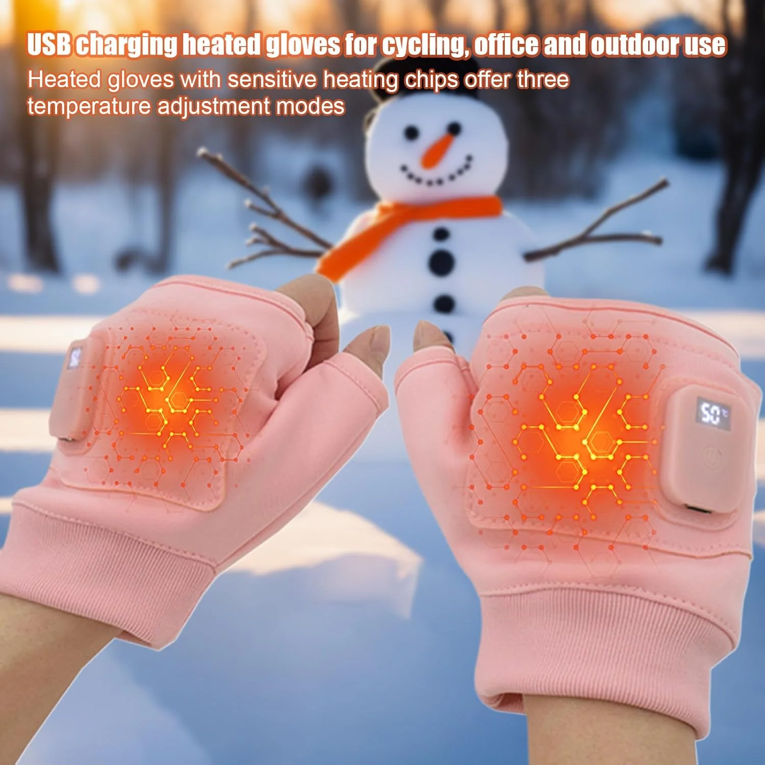 Heated Mittens - Fingerless Mountaineering Mittens,USB Electric Heated Rechargeable Hand Warm Gloves for Typing Motorcycle Running Cold Weather Men Camping Winter Hunting Outdoor Work Cycling Gear