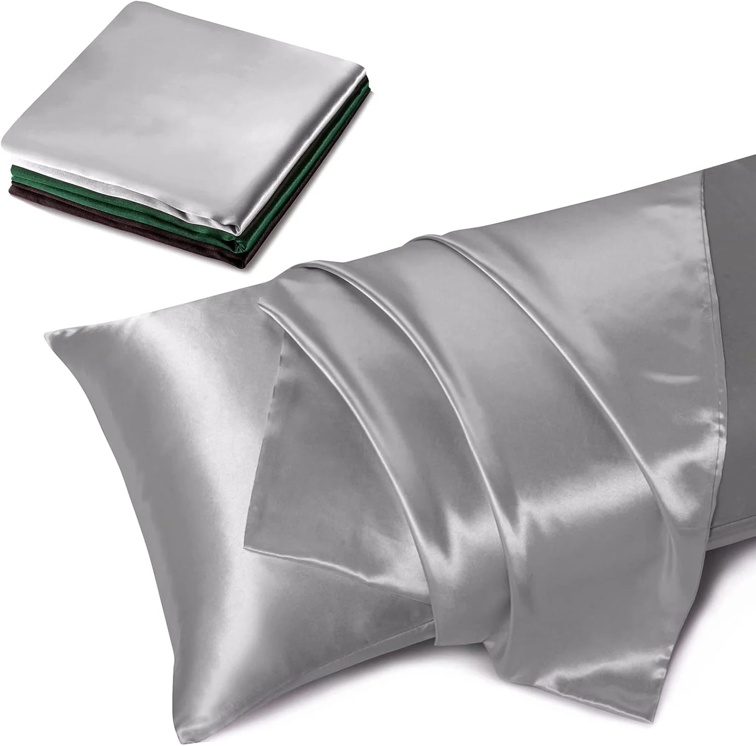 روکش بالش ساتن Treely سایز 50x152 سانتی متر، روبالشی ساتن ابریشمی محافظ مو و پوست، کاور بالش بلند لغزنده 2 عددی با بست پاکتی، خاکستری نقره ای روکش بالش ساتن Treely سایز 50x152 سانتی متر، روبالشی ساتن ابریشمی محافظ مو و پوست، کاور بالش بلند لغزنده 2 عددی با بست پاکتی، خاکستری نقره ای