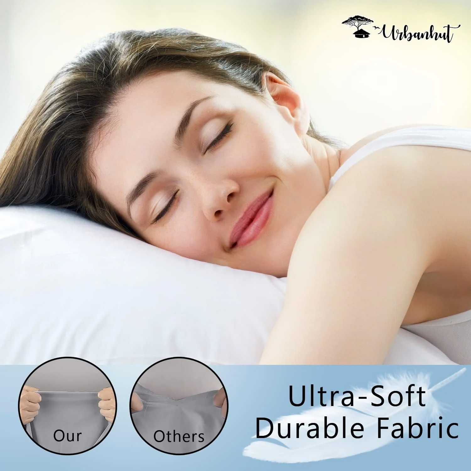 روبالشی های 100% پنبه ای URBANHUT، سایز کویین با تراکم 800، روبالشی های فوق العاده نرم، سایز 50X75 سانتی متر، ست 2 عددی، با کیفیت عالی هتل، روبالشی های خنک کننده ممتاز، خاکستری نقره ای