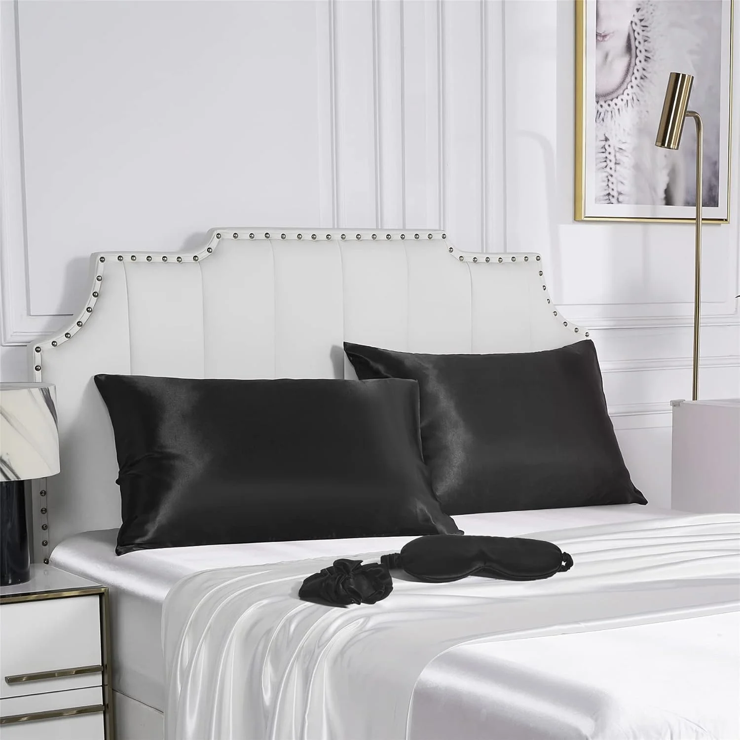 روبالشی ساتن مشکی URLINENS برای مو و پوست، ست روبالشی ابریشم وگان - 2 روبالشی ساتن، 1 چشم بند، 1 اسکرانچی - ست خواب لوکس، روبالشی های ساتن استاندارد ابریشمی با بستن پاکتی روبالشی ساتن مشکی URLINENS برای مو و پوست، ست روبالشی ابریشم وگان - 2 روبالشی ساتن، 1 چشم بند، 1 اسکرانچی - ست خواب لوکس، روبالشی های ساتن استاندارد ابریشمی با بستن پاکتی